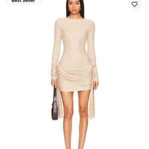 Chic Beige Long Sleeve Mini Dress